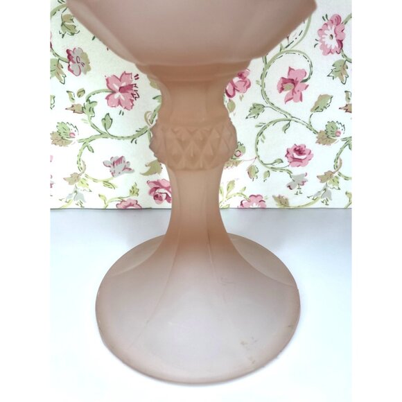 Vintage Pink Satin Diamond Point Chalice Vase, Frosted Depression Glass - Picture 5 of 11